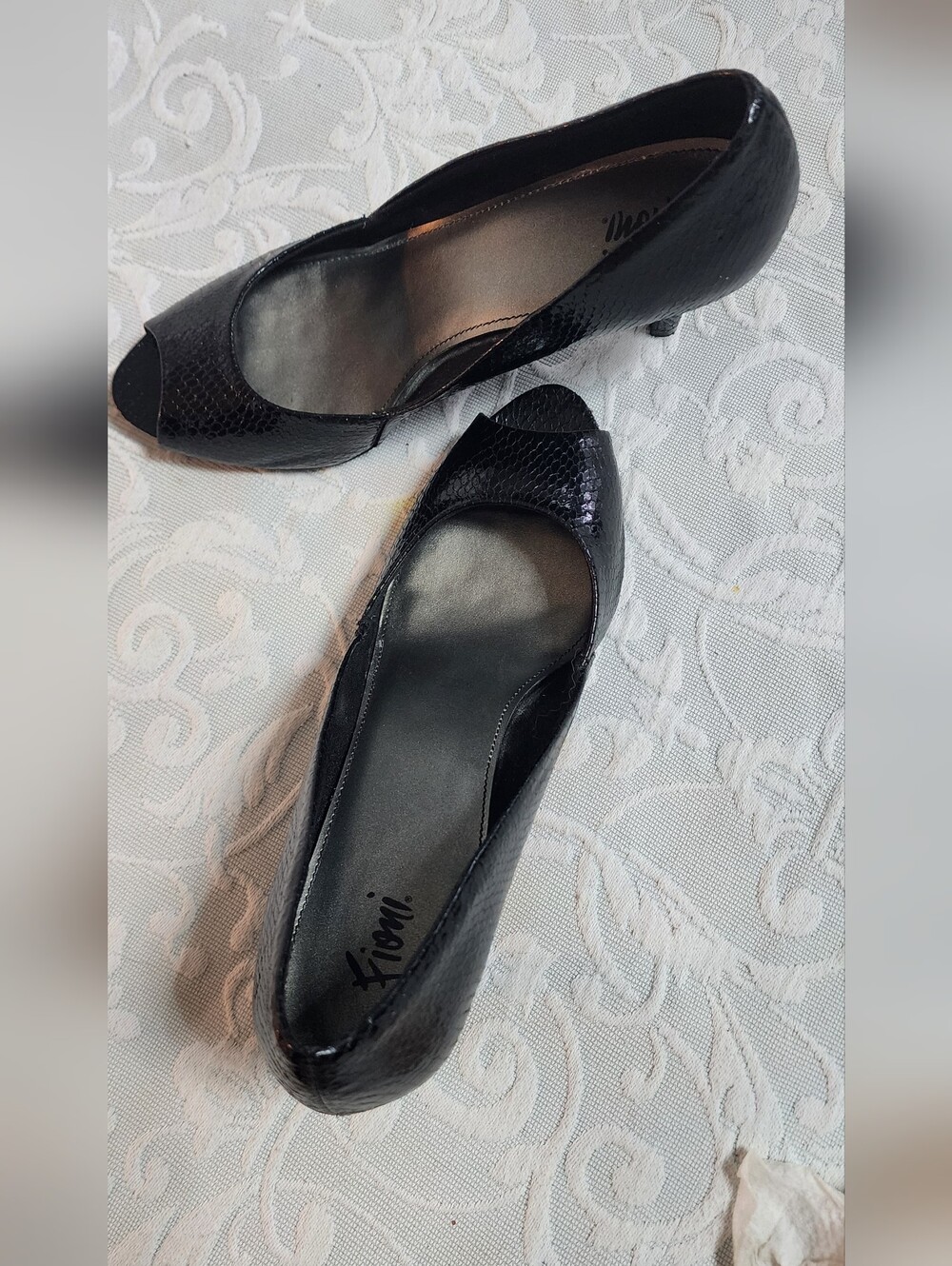 Black Peep-Toe Kitten Heel Pumps